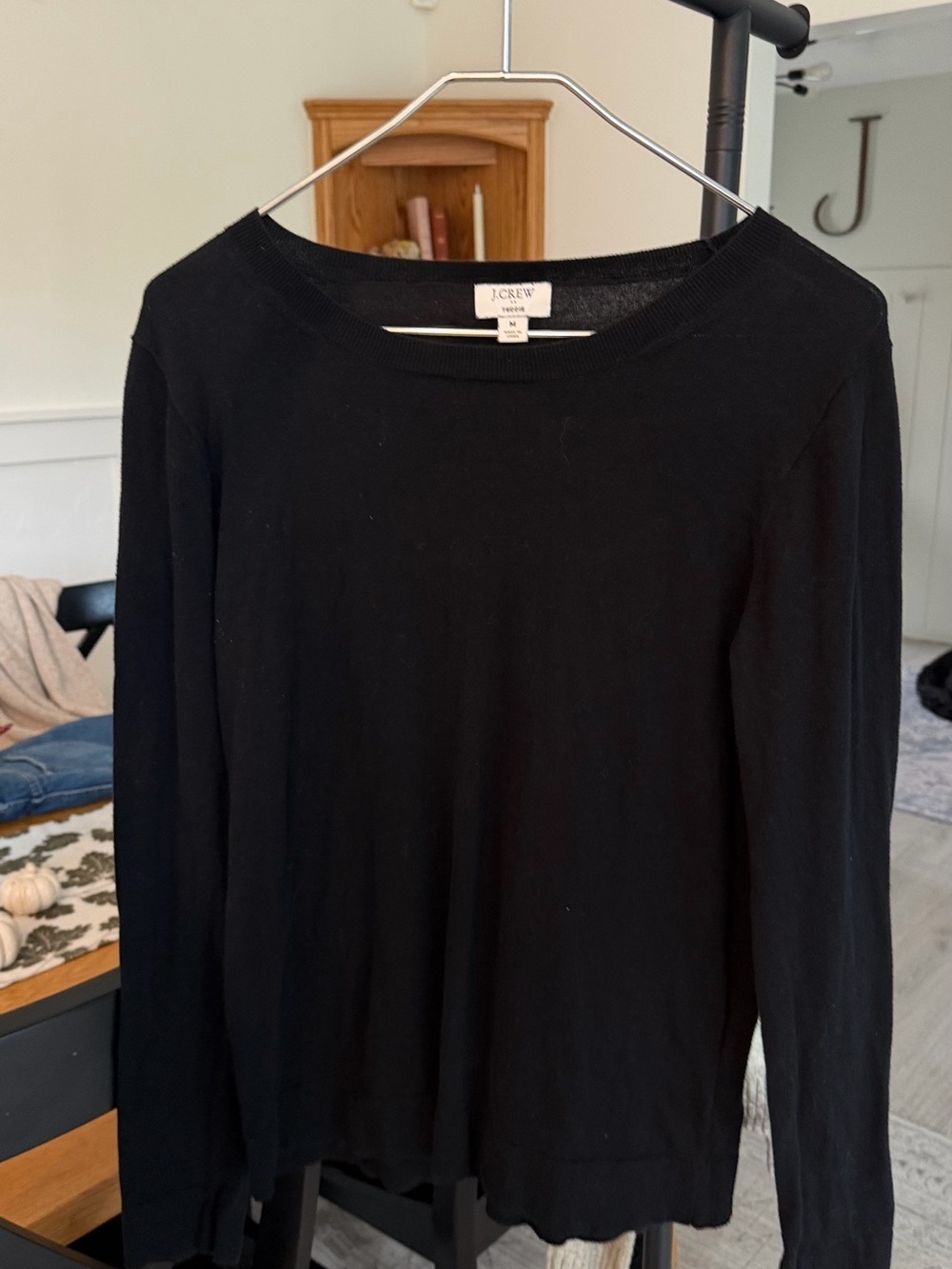 J. Crew Black Long-Sleeve Knit Boatneck Top